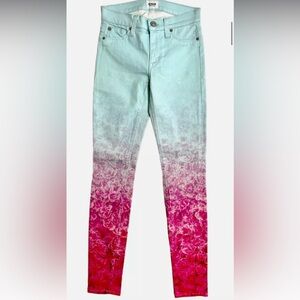 Hudson Jeans Floral Ombre Pink Blue Nico Midrise Skinny Denim Jeans